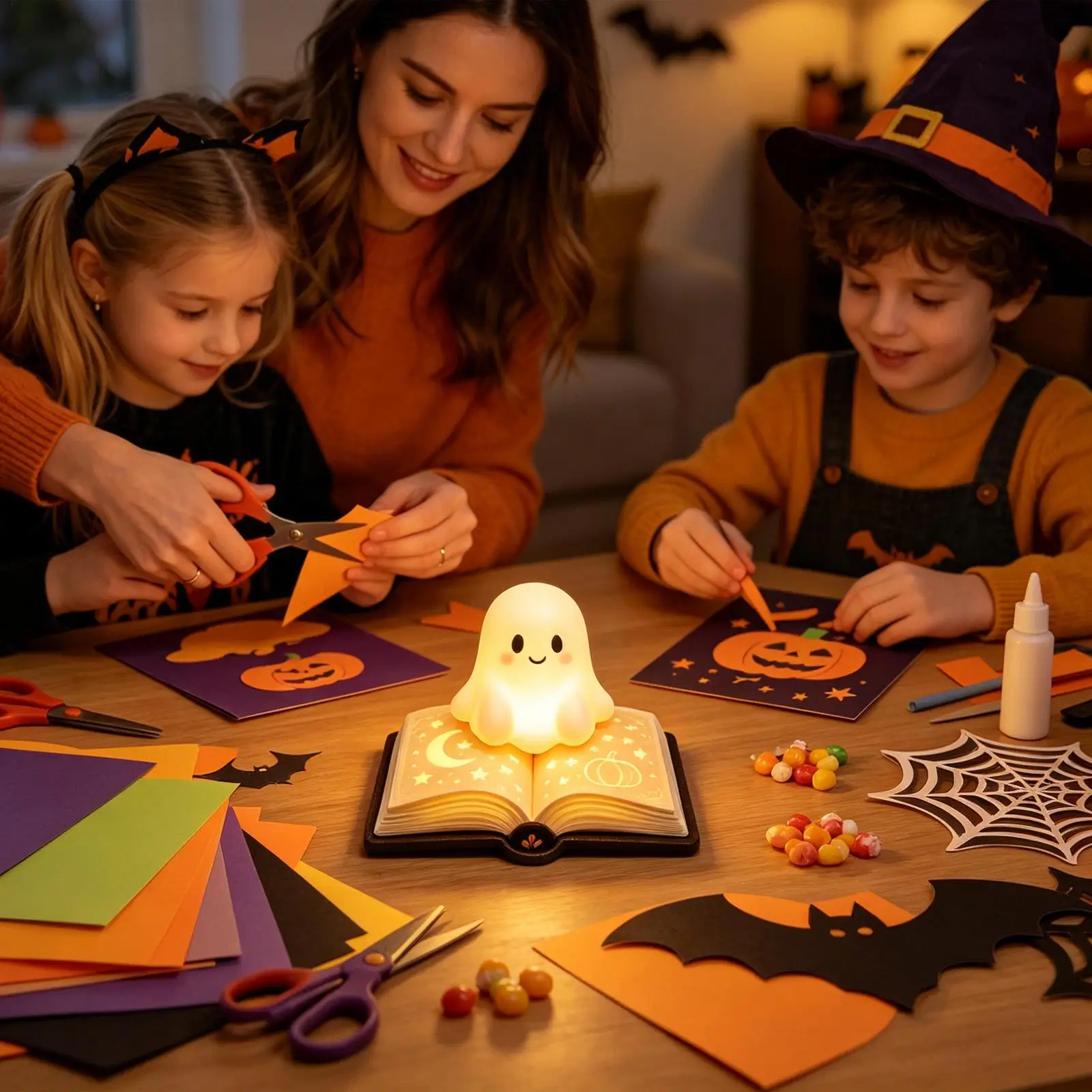 Ghost Light Cartoon Decorative Sculpture Halloween Ghost Book Light For Bookshelf Desk Bedside Table Fireplace Mantel Reading