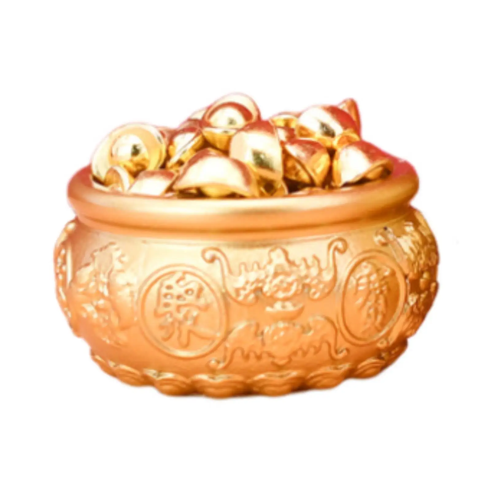 Treasure Bowl Chinese Feng Shui Decor Tabletop Ornament with 100 Yuan Bao Ingots Vintage Cornucopia Bowl for Desk Home Decor