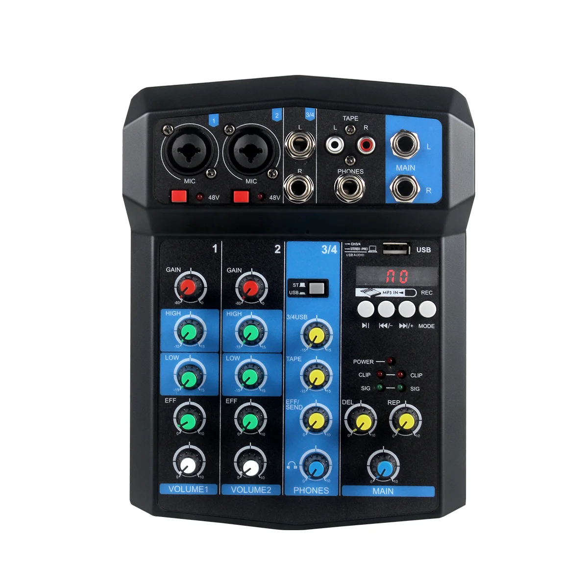4 Channel Audio Mixer Console Mini BT USB Sound Card Low‑Noise, Reverb EQ Control for Karaoke Live Home Studio