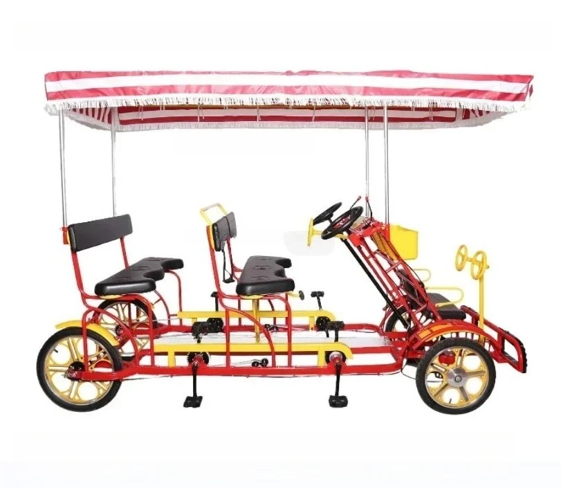 Bicicletas familiares de 4 ruedas para paseos, bicicleta Surrey para 4 personas/cuatriciclo/bicicleta tandem para 4 personas para alquilar