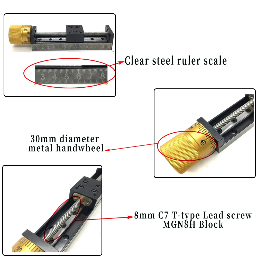 Imagem -03 - Mini Manual Módulo Linear Volante Linha Precisão Rail Parafuso Trapezoidal 112 mm Pitcht-tipo Slide Table 50300 mm Curso