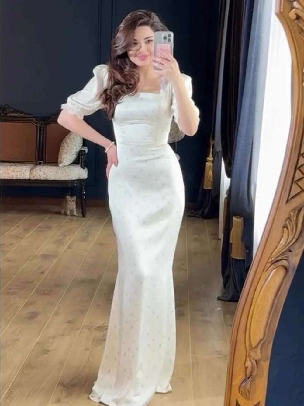 Eid Frauen Kleid Vestidos Largos Quadrat Kragen Satin Verband Party Kaftan Jalabiya Ramadan Lange Kleider Dubai Arabischen Lange Robe 2023