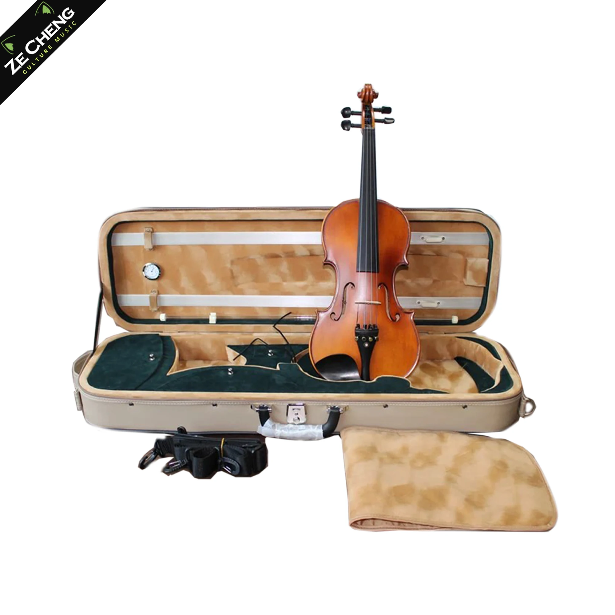 

High-End Violin Box 4/4 New Artificial Leather Waterproof Violin Box with Hygrometer