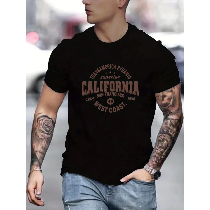 

Men's Casual Sports Loose California West Coast Trend Printed Cotton Plus Size Round Neck Short Sleeve T-Shirt Top