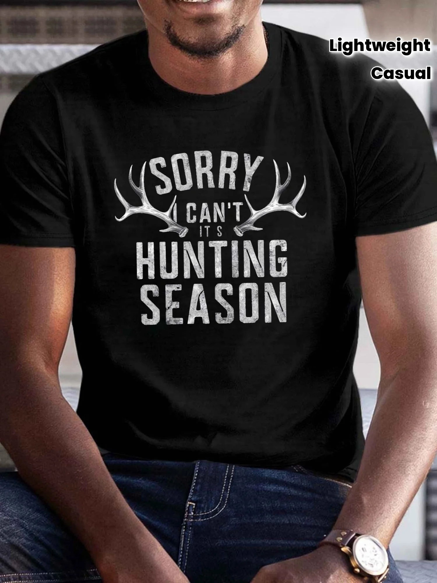 Men's Olive Green T-Shirt - Sorry, I Can'T, Hunting Time Graphic Design, Casual Short Sleeve Top, Plus Size Men'S, Lightweight Summer Everyday Shirt