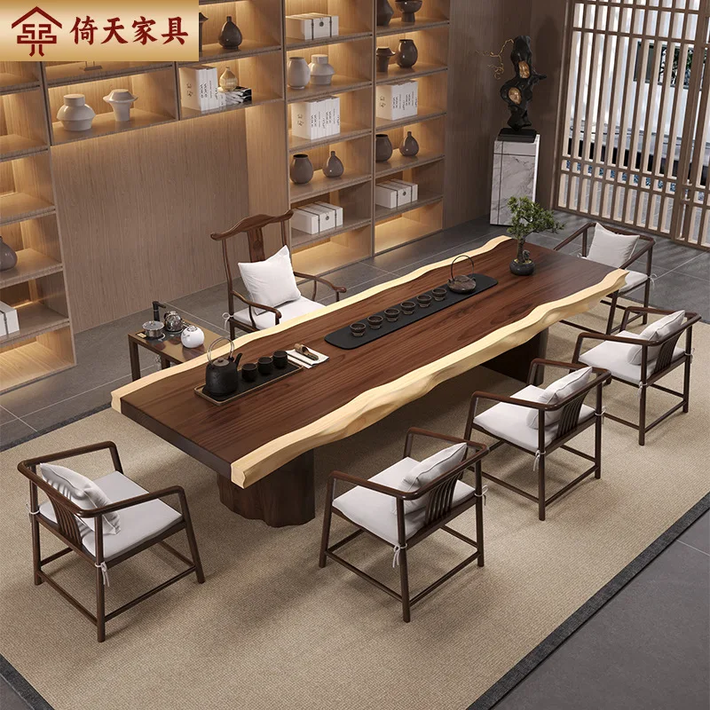 

New Chinese-style large board solid wood tea table, large board tea table, full set of office tea table, household
