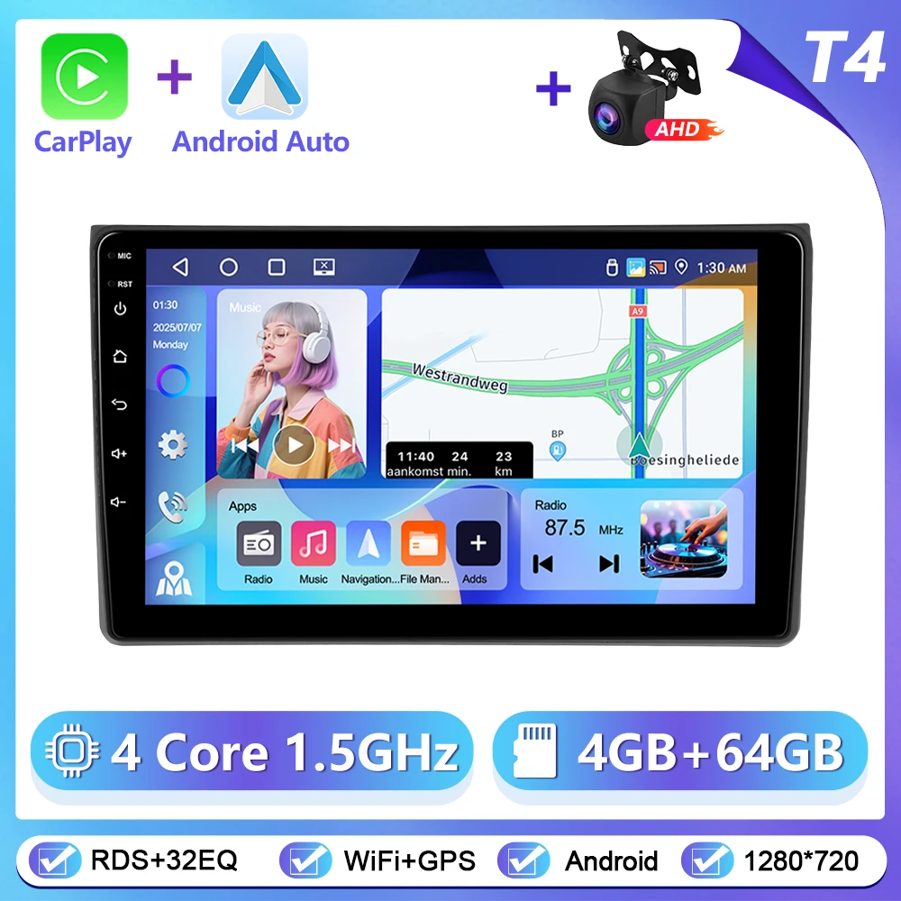 Podofo CarPlay Android Auto Radio voor Audi A4 2004-2008 Auto Intelligent Systeem 2Din GPS Stereo Head Unit Multimedia Speler