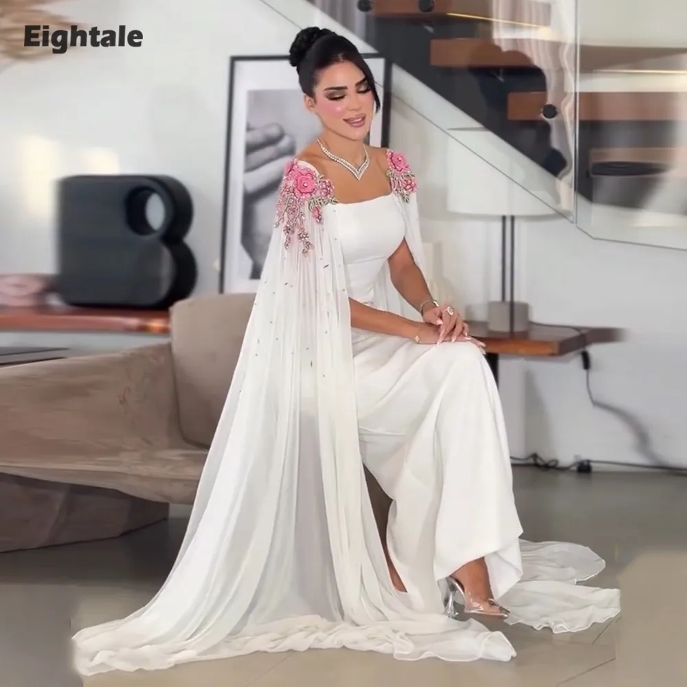 

Eightale Arabic Evening Dress Customized Strapless 3D Flowers Cap Sleeves Mermaid Prom Wedding Party Gown Robes De Soirée
