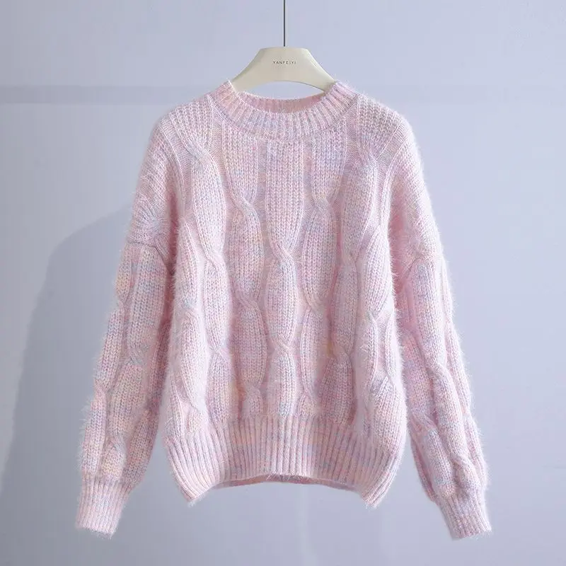 Autumn and winter 2024 new round neck Fried Dough Twists sweater loose wear pullover sweater