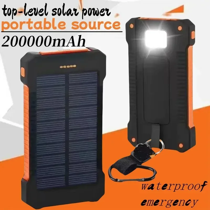 

200000mAh top-level solar power charging bank waterproof emergency charger External battery charging bank LED SOS light