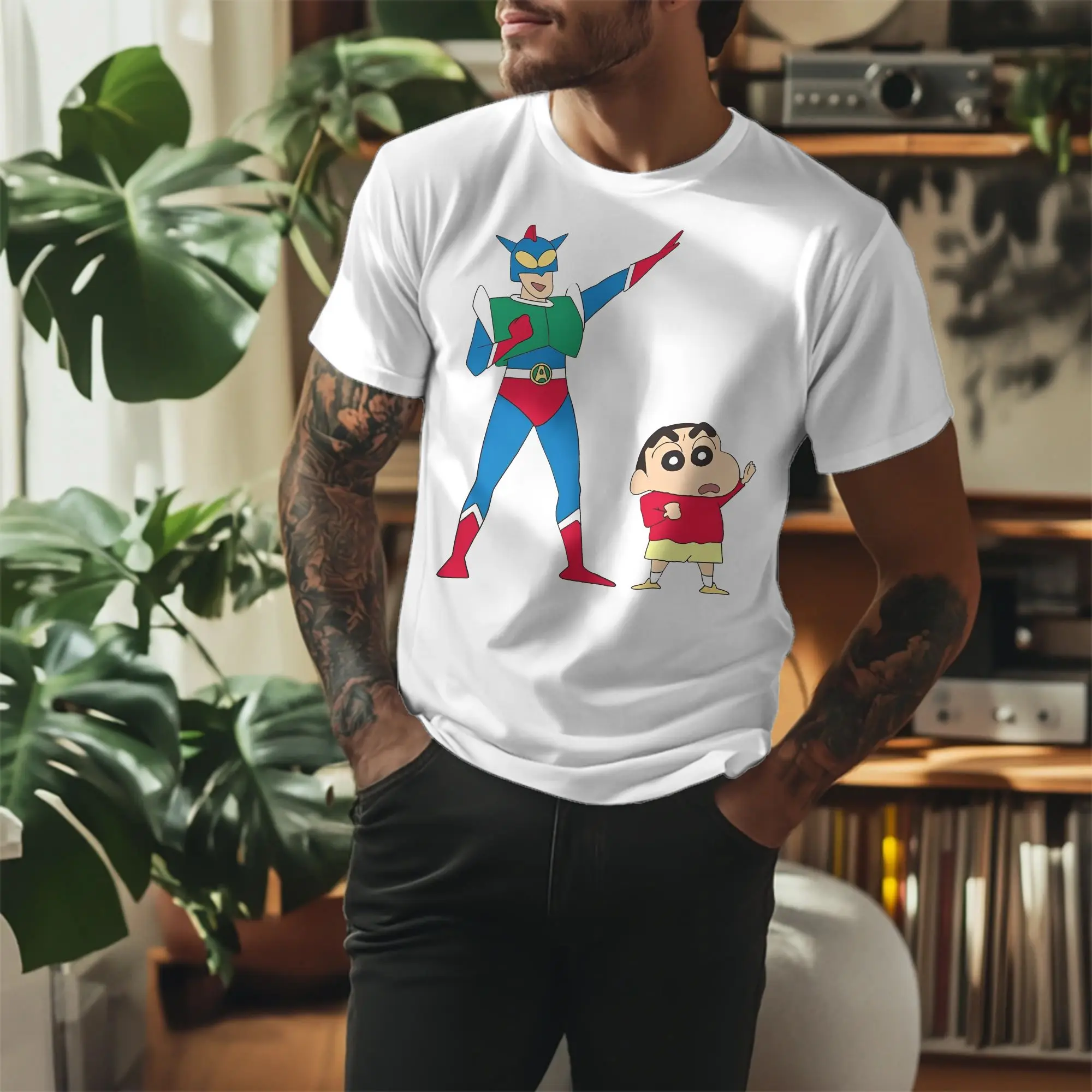 Men Women Crayon Shin-chan Akushon Kamen T Shirt Anime Cotton Tops Hipster Short Sleeve O Neck Tee Shirt Summer T-Shirts