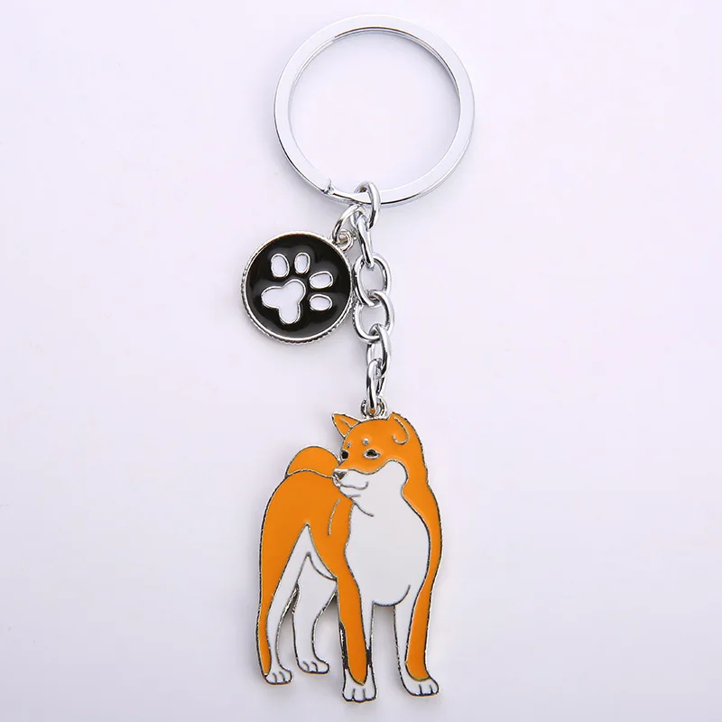 Cute Enamel Akita dog Keychain Dog Paw Key Ring Footprints Key Chains For Women Men Handbag Accessories Jewelry Gifts