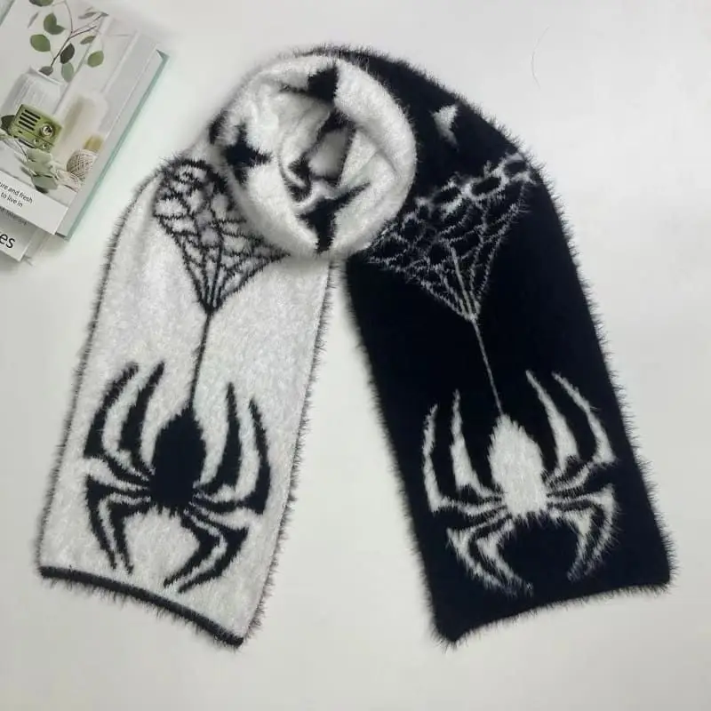 

Japanese Style Demon Cat Scarf Winter New Black White Double-sided Warm Scarf Trend Goth Hip Hop 90s Vintage Muffler Y2k Girls