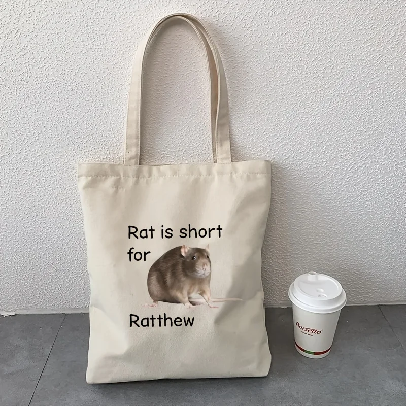 1 Pc Rat Pattern Shoulder Canvas Bag, All-Match Versatile Shopping Handbag, Daily Use Commuting Bag & School Bag