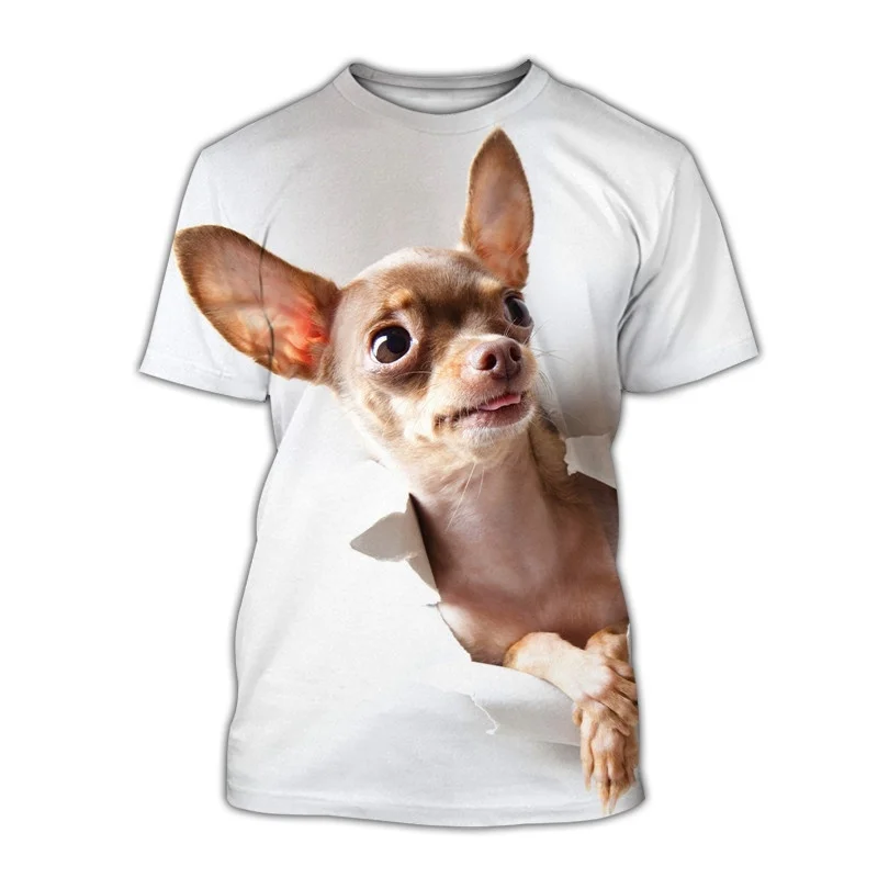 Pets Dog Chihuahua Men T-Shirt Summer Tops Street T Shirt Casual 3d Printed Animal Short Sleeve Outdoor Holiday Male Kids Tee