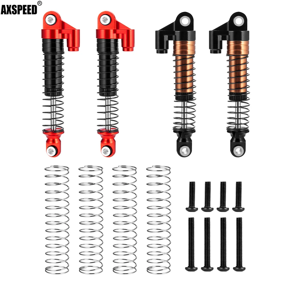 

Алюминиевые передние и задние амортизаторы AXSPEED, 4 шт., 62 мм, для автомобилей на гусеничном ходу 1/18 дюйма с блестящим бронкозащитным покрытием, запчасти для радиоуправляемых автомобилей