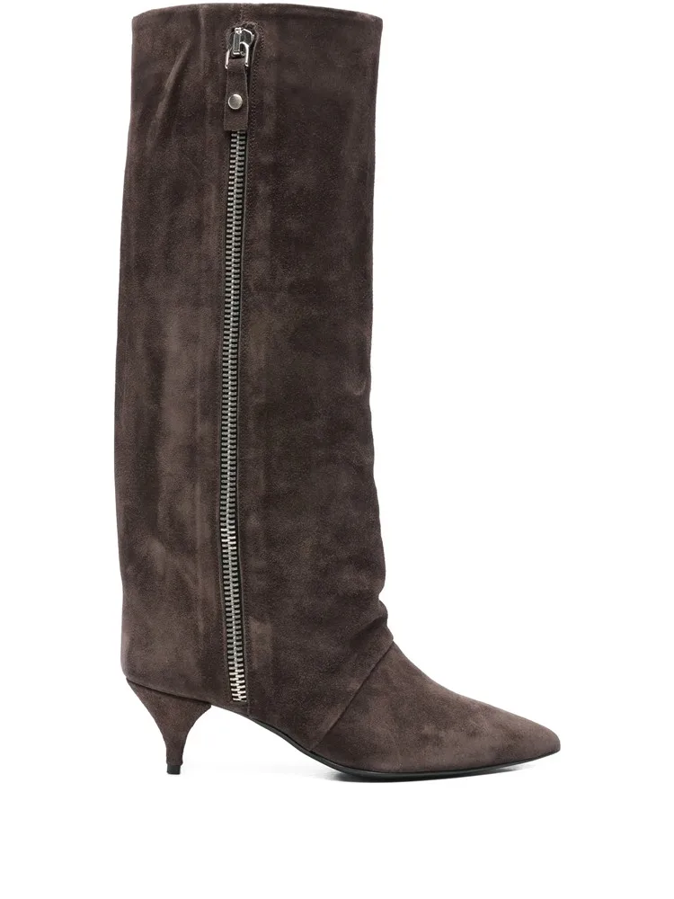 New Autumn and Winter Pointed Low Heel Knee High Women's Boots, Fashionable and Versatile Women's Mid Top Boots