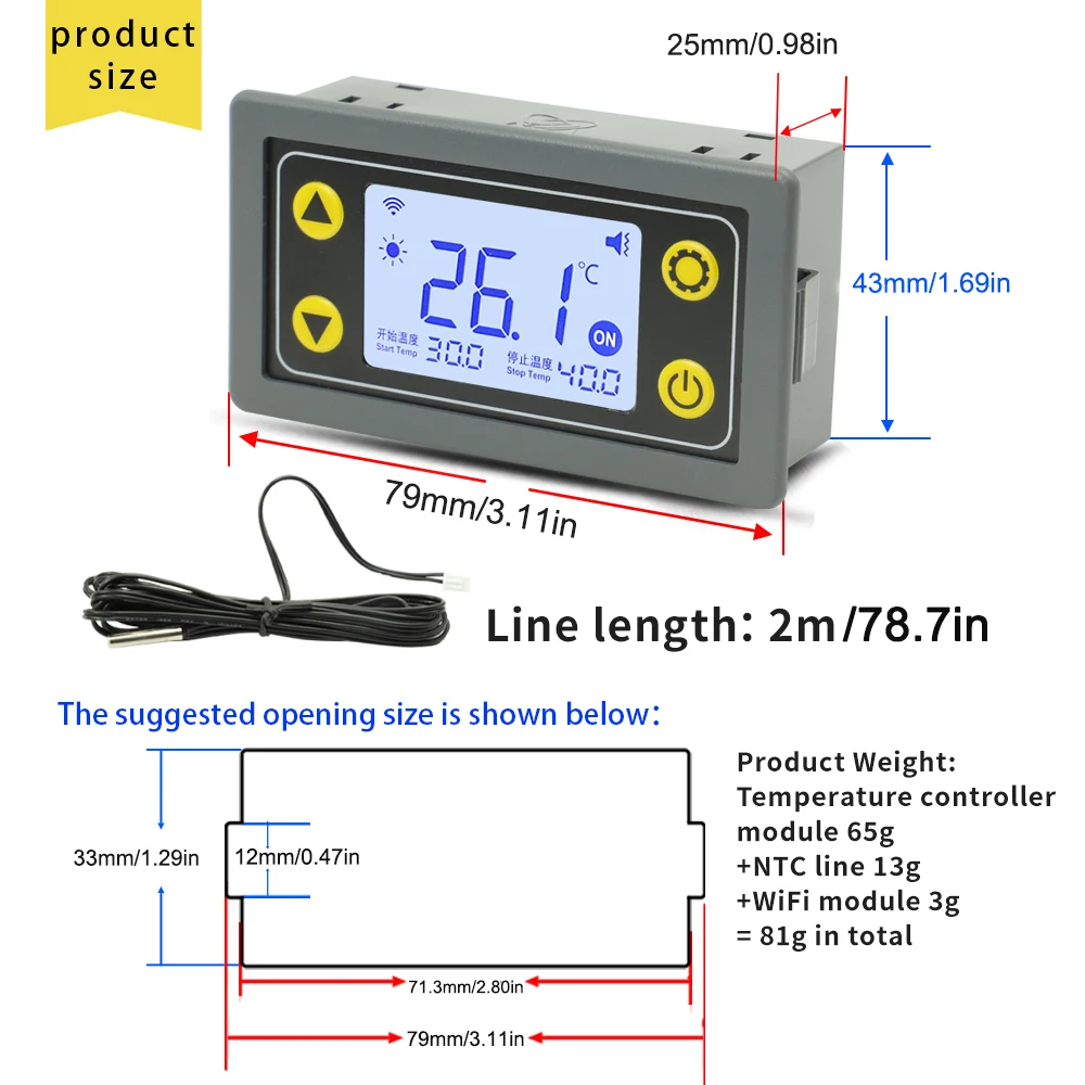 WIFI Remote Control Thermostat Digital Temperature Controller Module Cool Heat APP Temperature Collection High Low Alarm SA30