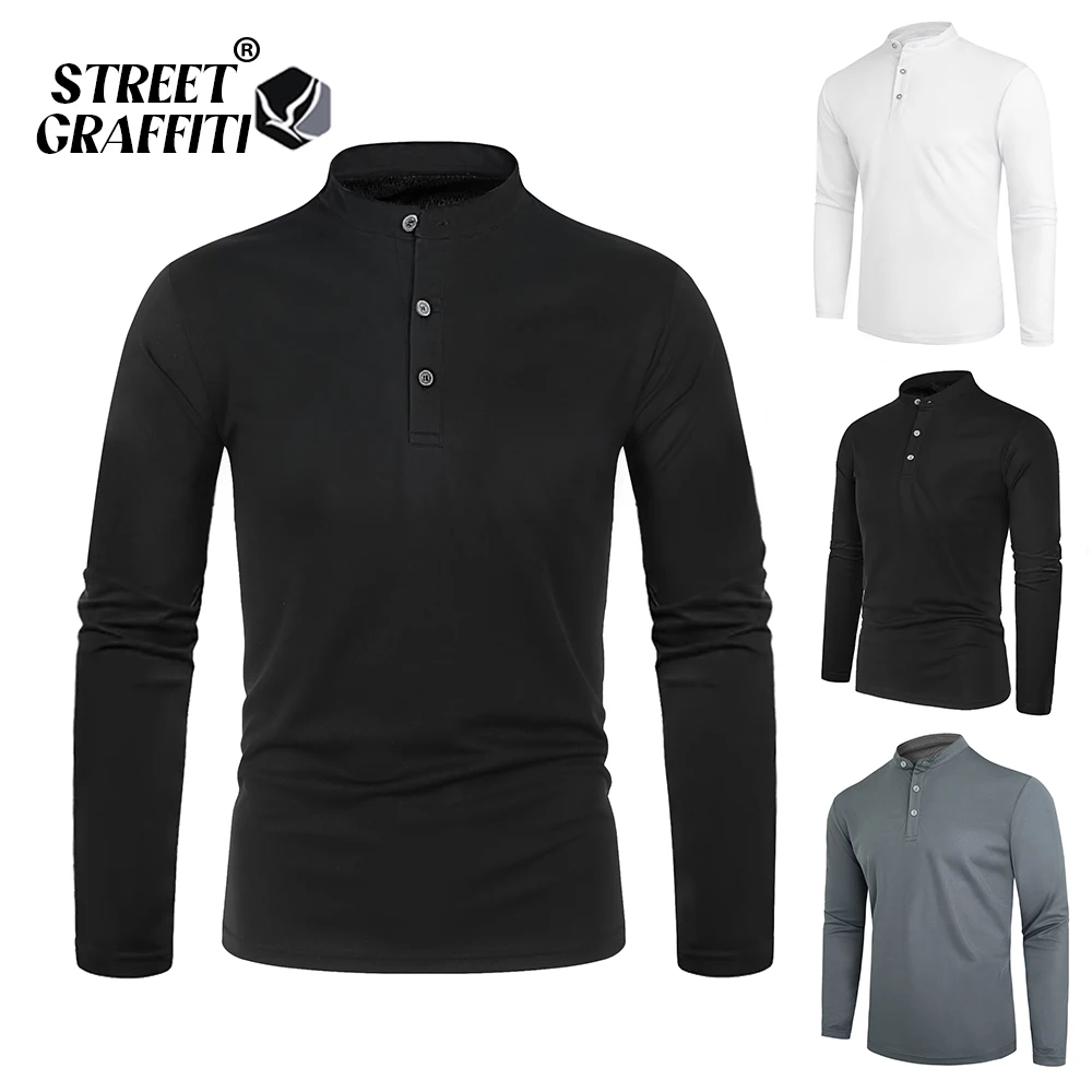 Men Spring Solid Cotton Long Sleeve Polo Shirt Fashion Brand Male Autumn Casual Breathable Daily High Quality Bottoming Shirt