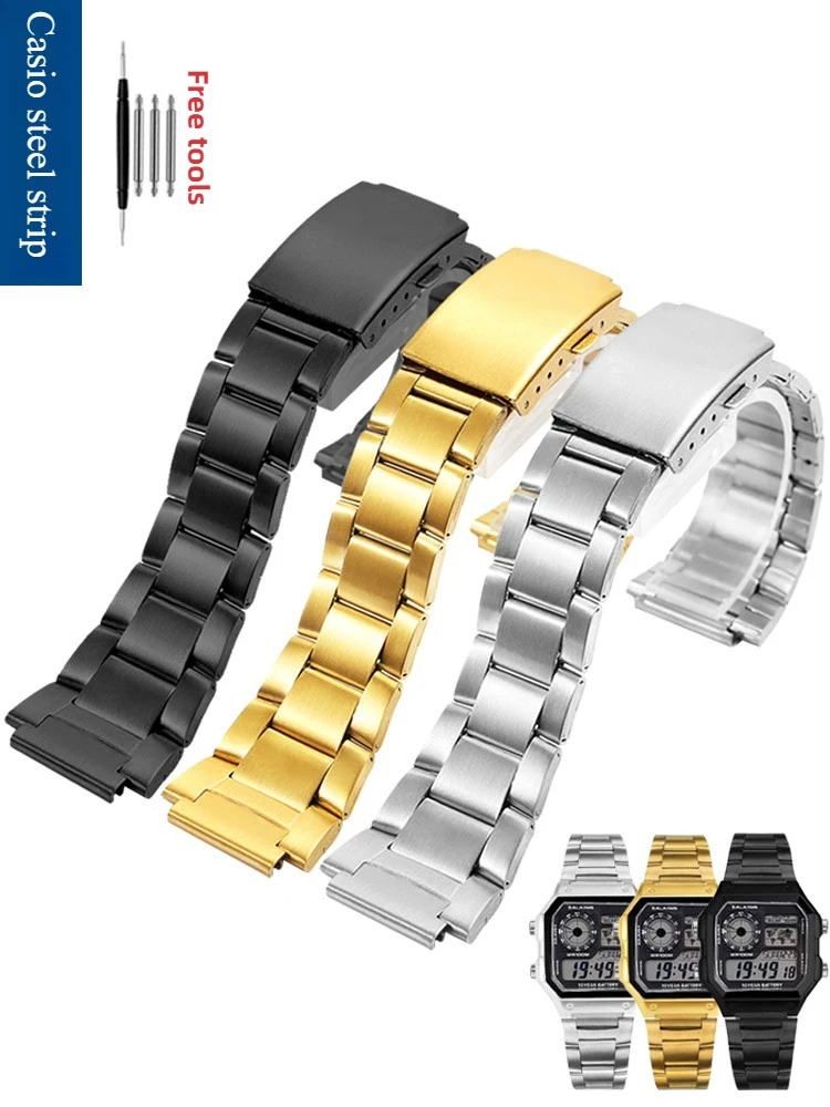 Твердый ремешок из нержавеющей стали для Casio A158 A159 A159W-N1/A158WA/A168 AE-1200 AE1200/1300 W-216 f91w SGW-300 цепочка для часов 18 мм Твердый ремешок из нержавеющей стали для Casio A158 A159 A159W-N1/A158WA/A168 AE-1200 AE1200/1300 W-216 f91w SGW-300 цепочка для часов 18 мм