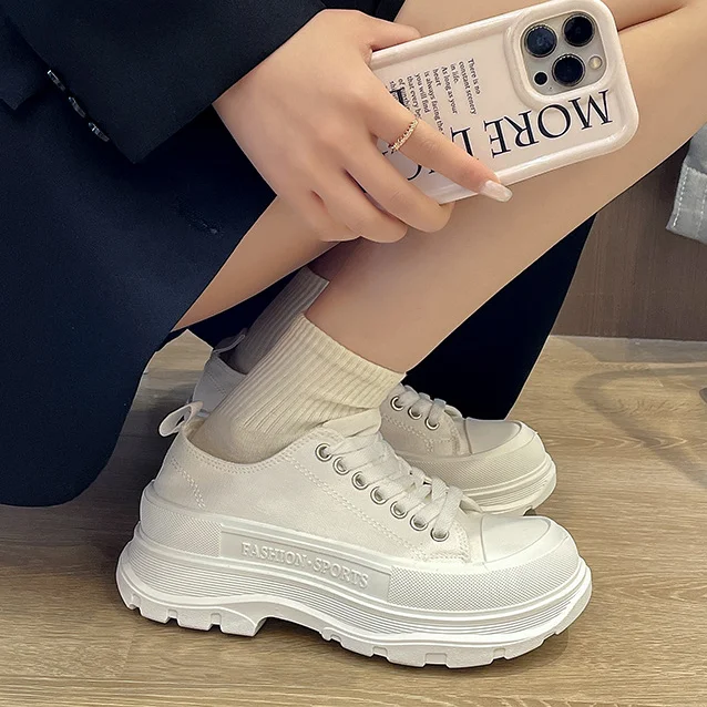 Spring Autumn New Fashion Board Casual Canvas Shoes Low Top Thick Sole Couple Men's Shoes Women's Shoes