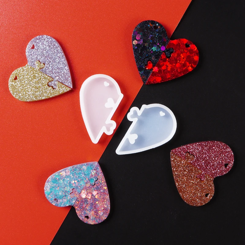 2pcs/Set Love Heart Locks Pendant Silicone Mold DIY Epoxy Resin Mould Keychains For Lovers Valentines Day Gifts Jewelry Making