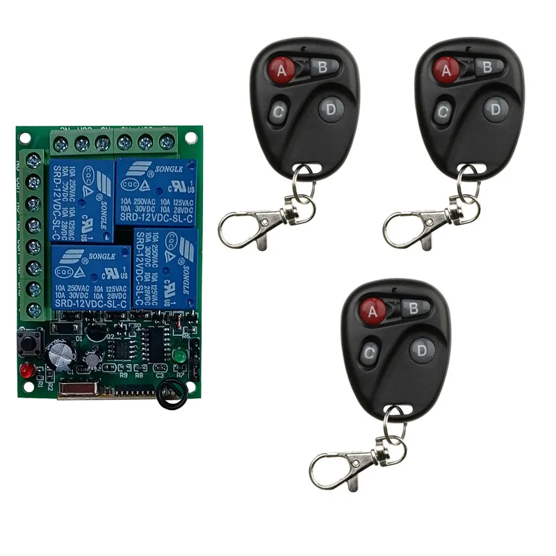 รีเลย์10A RF ไร้สาย DC 12V 24V 4CH 4 Ch รีโมทคอนโทรลไร้สาย433 MHz สำหรับเปิดประตูโรงรถ