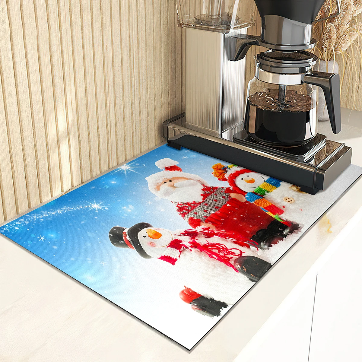 Winter Snowman Christmas Theme Drain Pad Absorbent Dish Drying Mat Non-Slip Anti-mildew Counter Top Mat Sink Dish Draining Rug