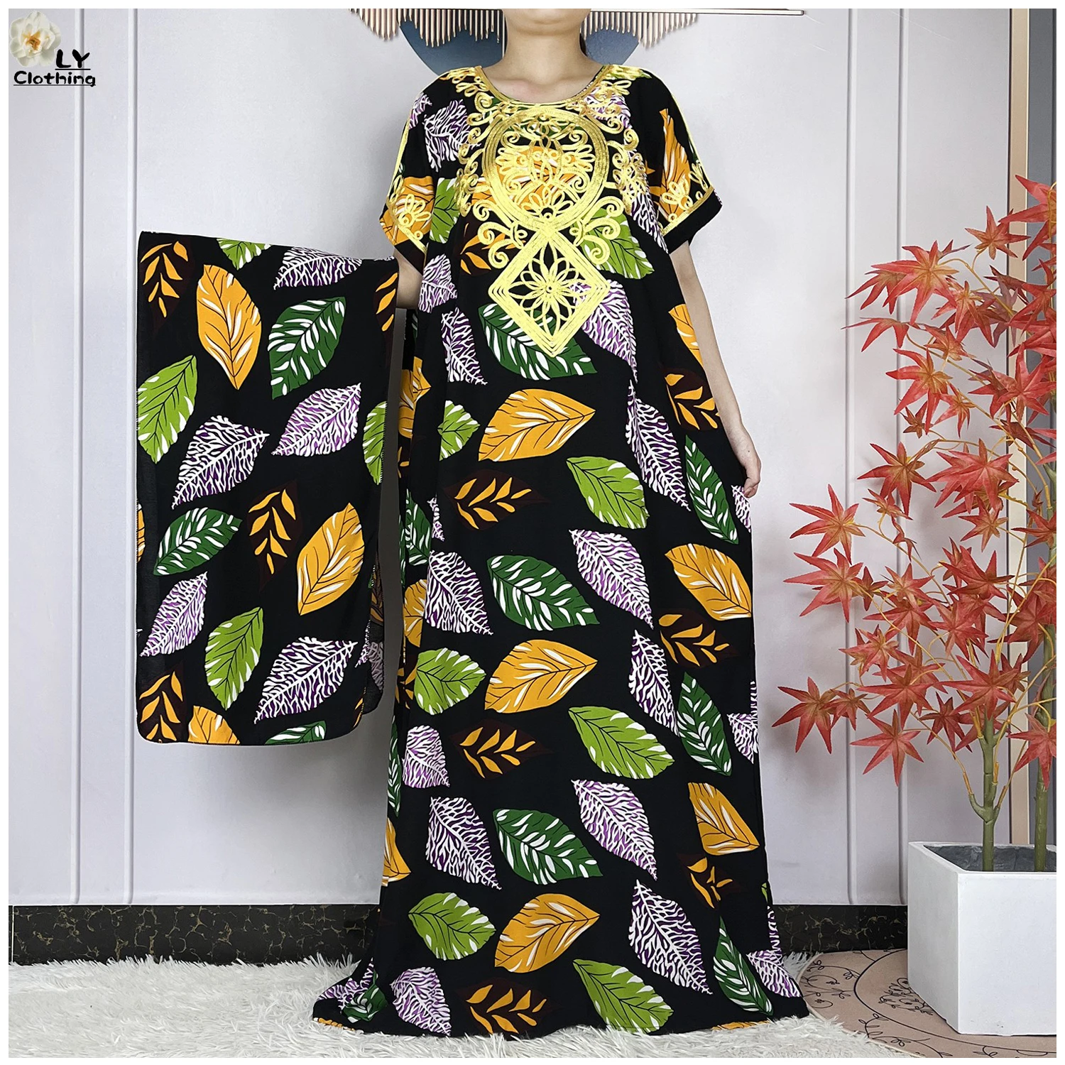 

2024Latest African Women Dashiki Cotton Dress Fashion Printing Floral Summer Short Sleeve Robe Islam Loose Abaya Women's Dresses