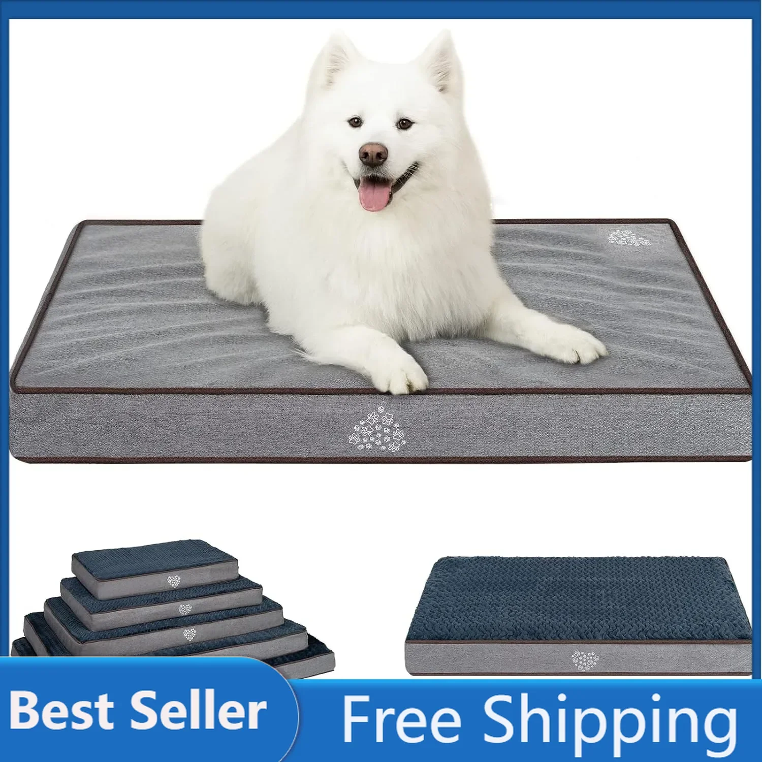 VANKEAN Dog Bed Soft Crate Pad Mat Reversible Cool & Warm, Washable Comfy Kennel Pad with Orthopedic Egg-Crate Foam