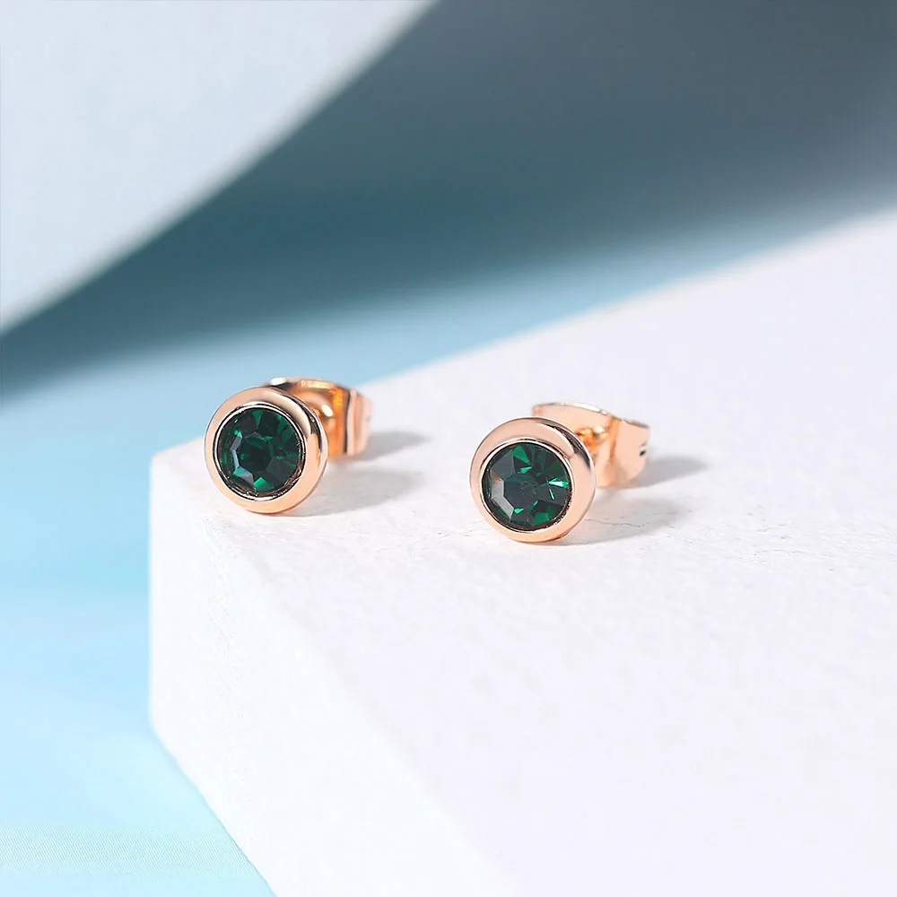 Simple Green Crystal OL Style Rose Gold Color Stud Earrings Colorful Gift For Women and Men Top Quality ZYE633