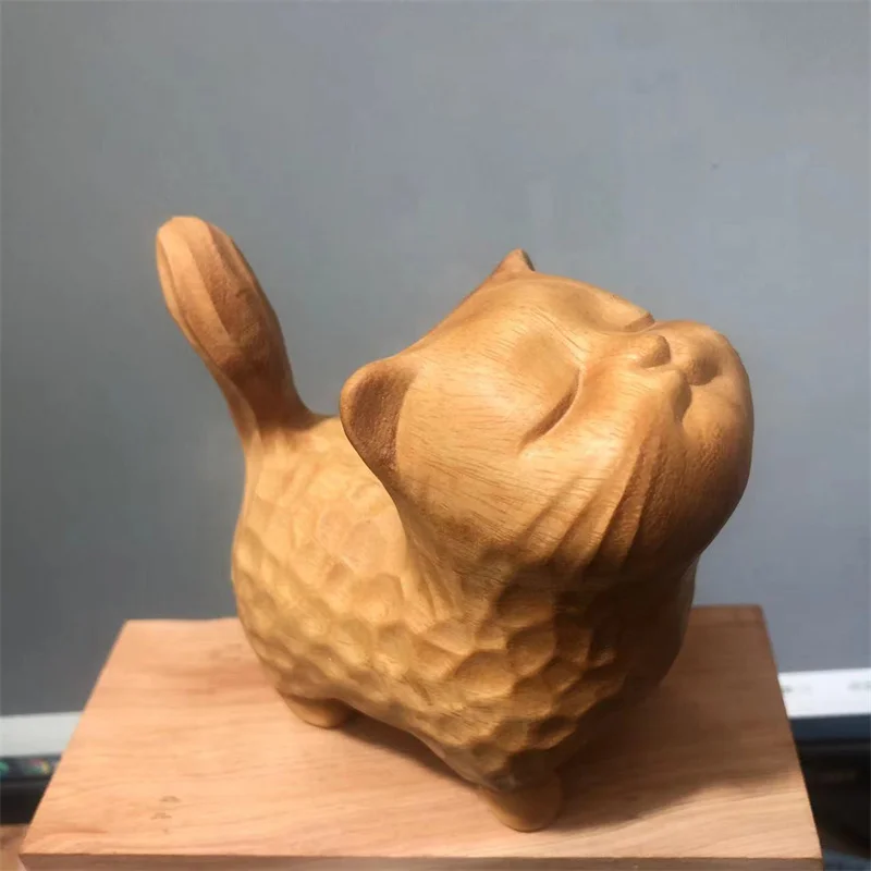 Hand-carved Wooden Cat Sculpture Collection Figurine Decoration, Desk Decoration Boxwood Carving Kitten Baby Photography Props