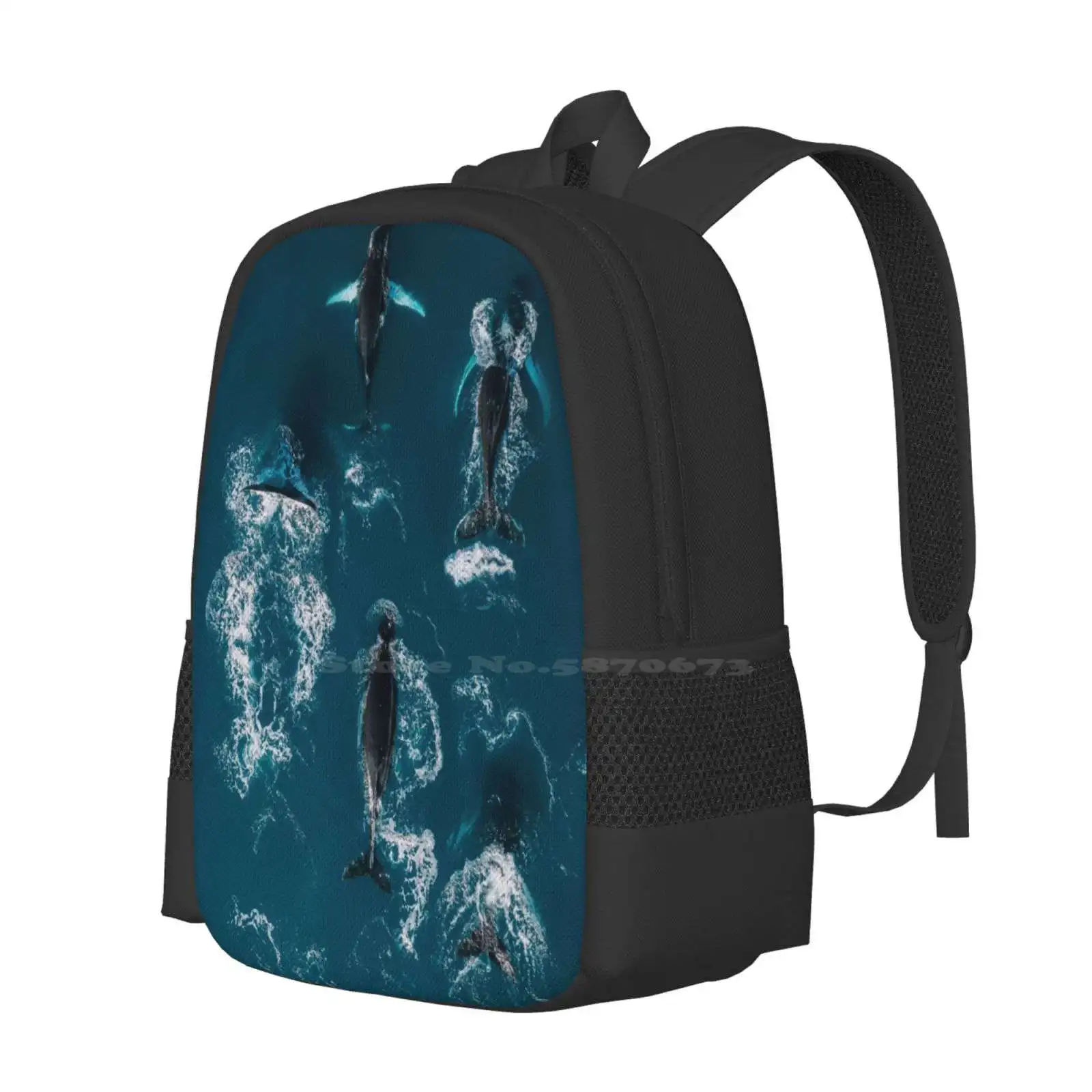 Whales In Blue - Wildlife Aerial Hot Sale Schoolbag Backpack Fashion Bags Wildlife Animals Whale Blue Ocean Arctic Atlantic