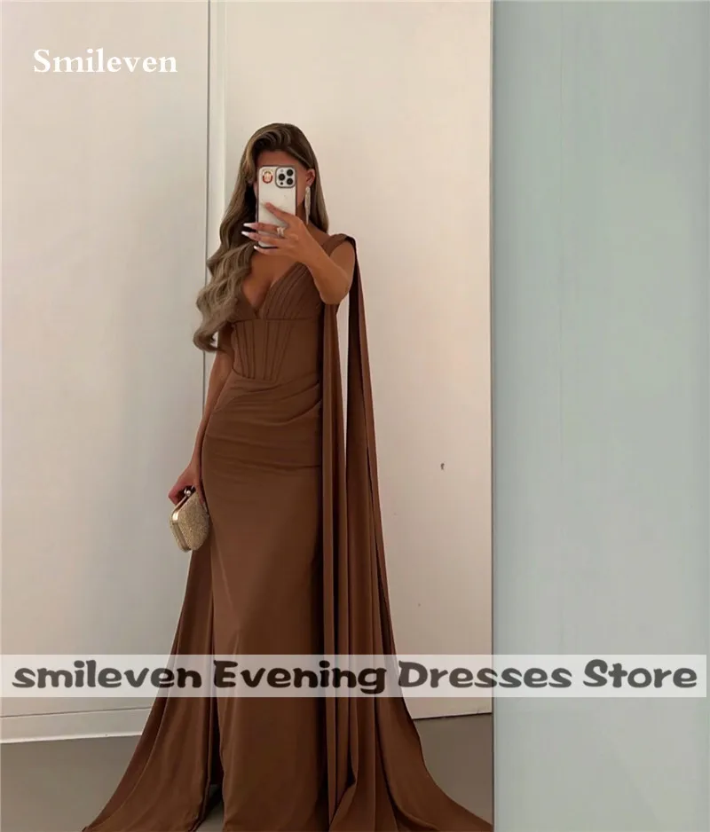 Smileven Chocolate Prom Dress Sexy Mermaid Formal Evening Gowns Corset Saudi Arabia  Wedding Party Dress 2023 With Shawl