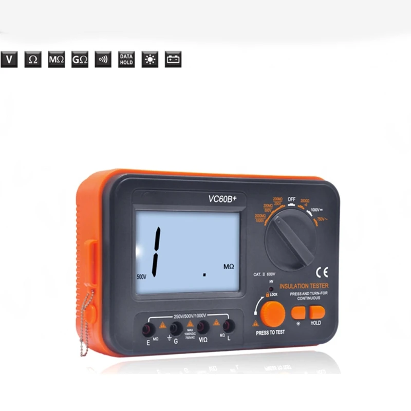 VC60B+ Digital Insulation Resistance Tester DCV ACV Meter Megohmmeter Megohm with Test & Backlit Display Data Hold