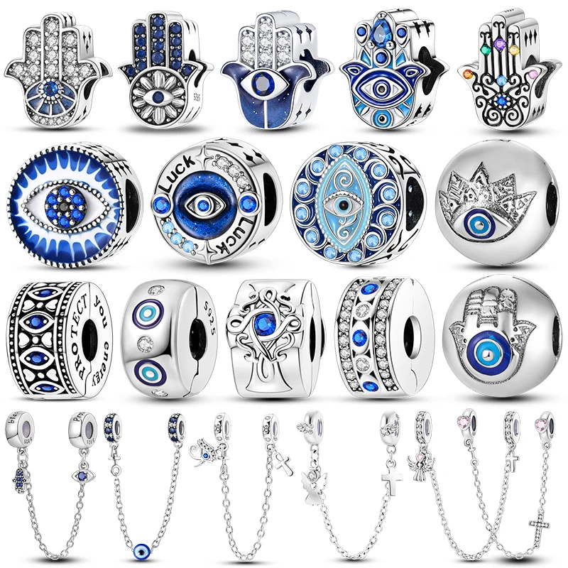 Evil Eye Hamsa Hand Charm Beads Crystal Dangle Charms Fit 3mm Bracelet Necklace For Women Pendant Luxury DIY Jewelry Making Gift