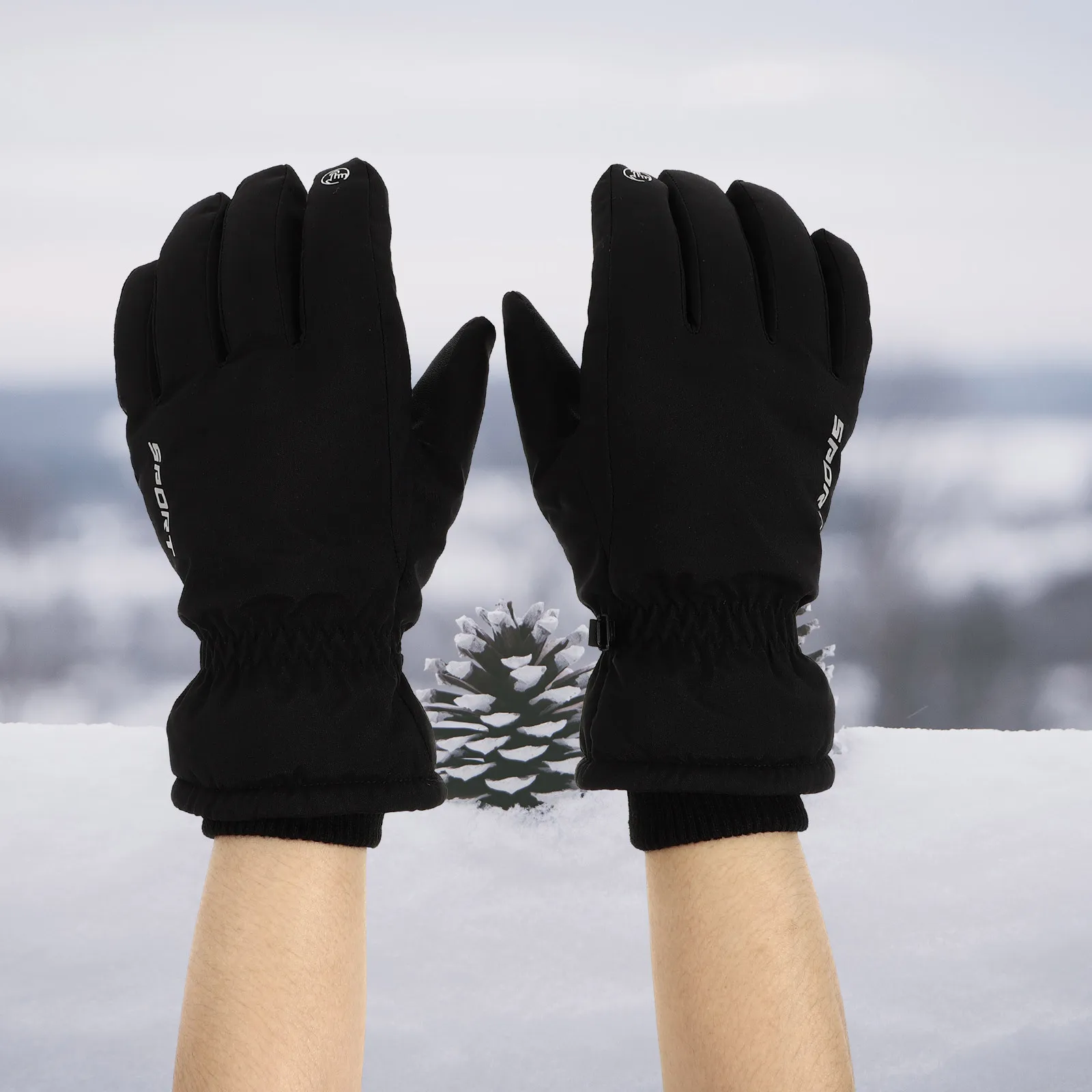 

1 Pair Waterproof Windproof Cold Proof Ski Gloves for Men Women Winter Outdoor Snow Sports Black