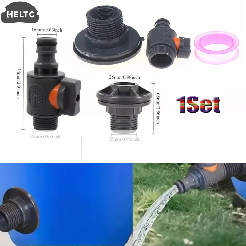 

1 комплект, черный адаптер для бочки для воды из ПВХ, прочный адаптер для резервуара для воды с клапаном, комплект разъемов для сбора дождевой воды для быстрой установки