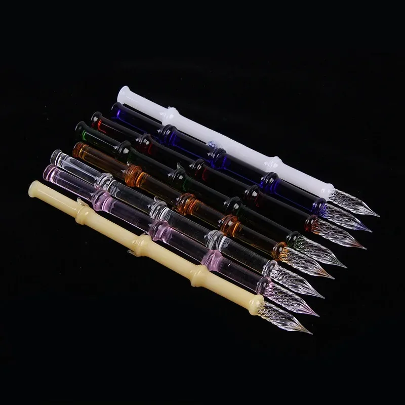 

Bamboo Glass Dip Pen with Artistic Colored Ink Calligraphy Crystal Signature Pen for Drawing Writing Office School Supplies