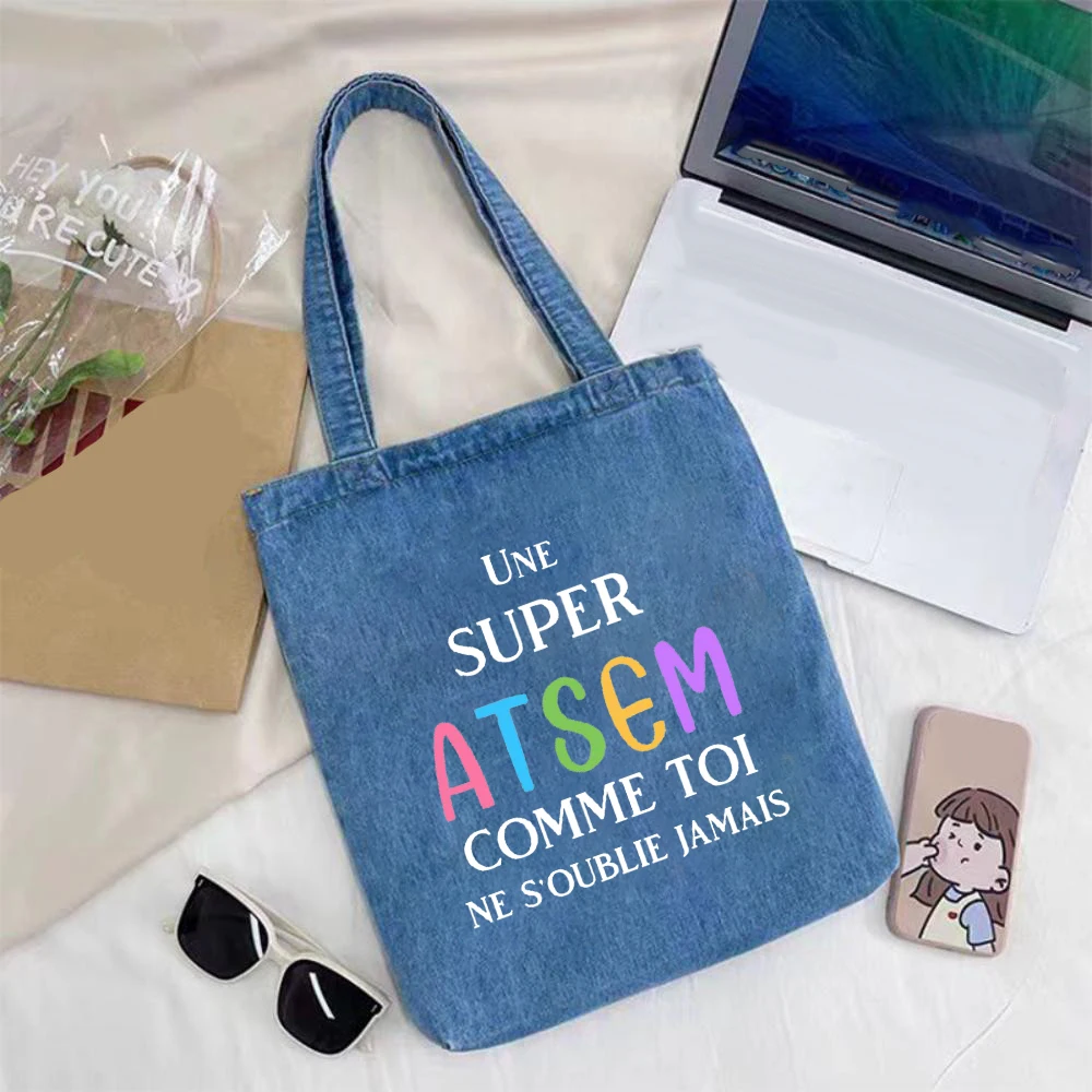 A Super Atsem Like You Will Never Forget Printed Denim Shoulder Bag Female Shopping Bags Travel Handbags Tote Gift for Teachers