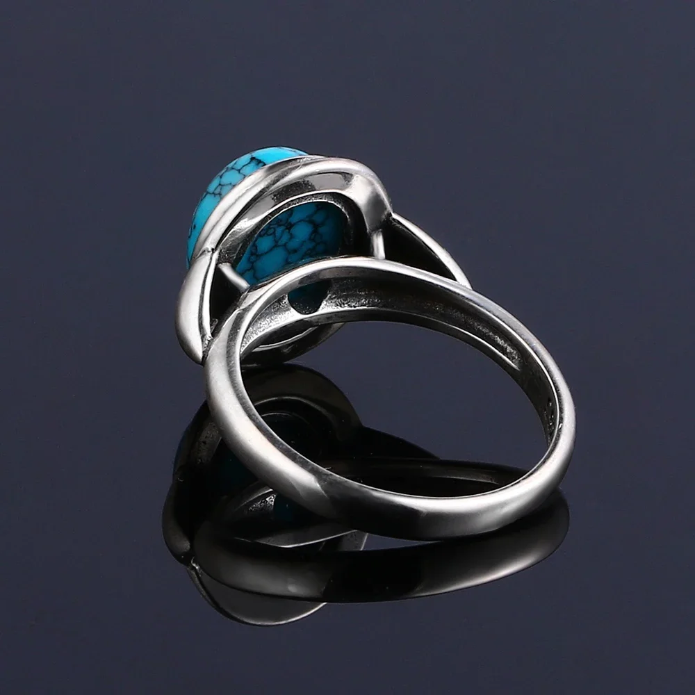 Charms 8x10MM Turquoise Woman Wedding Rings Silver Jewelry Girls Female \'s Party Anniversary Birthday Present Wholesale