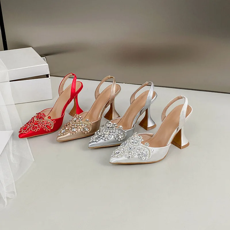 

Женские туфли-лодочки с кристаллами и стразами, модные туфли на высоком каблуке с острым носком, элегантные и удобные туфли для свадьбы и вечеринок