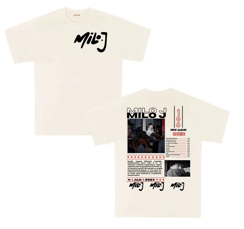 مغني الراب ميلو J 166 جولة 2025 ألبوم تي شيرت الرجال الرجعية عالية الجودة قصيرة الأكمام تي شيرت المتضخم 100% القطن تي شيرت الشارع الشهير