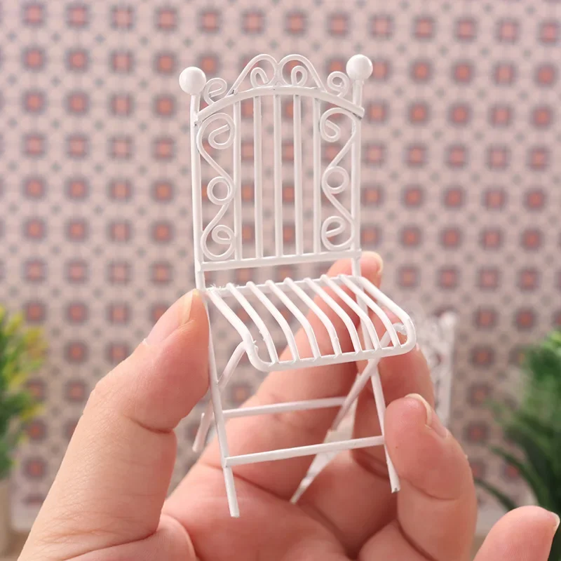 Metal Mini Stuff Table Chair Set Dollhouse Hree-piece Outdoor Tables and Chairs Furniture Miniature Items Doll House Accessories