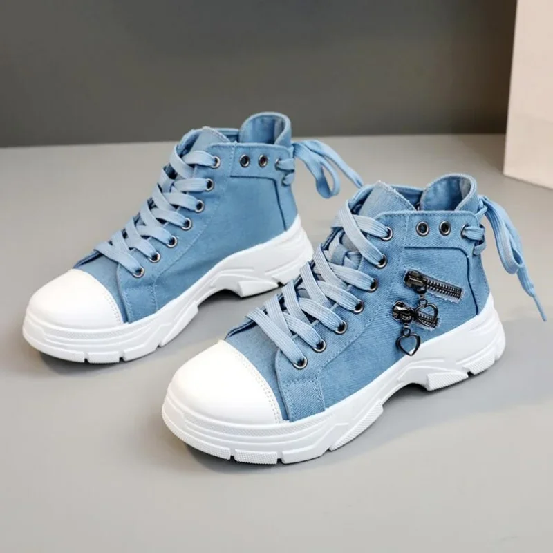 2024 neue Leinwand Damen Freizeit schuhe High Top Frau Turnschuhe schnüren Plattform Sportschuhe für Frauen atmungsaktive Mode Tennis