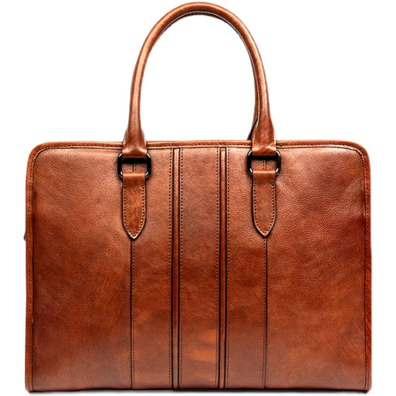 Business Casual Hand Rub Color Leather Handbag Men's Briefcase Top Layer Leather Shoulder Bag Computer Bag