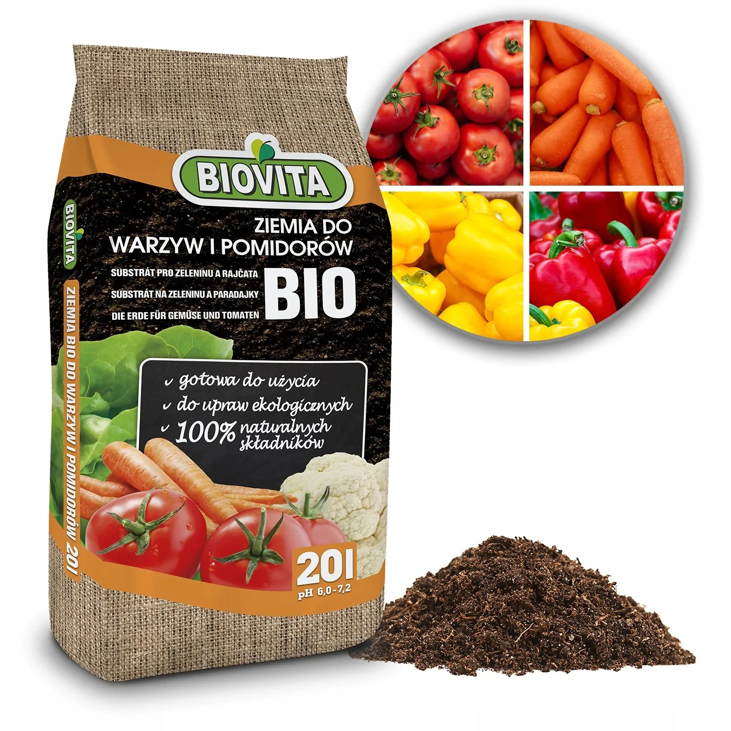 BIOVITA landbodem met BIO-meststof voor groenten en tomaten 20L