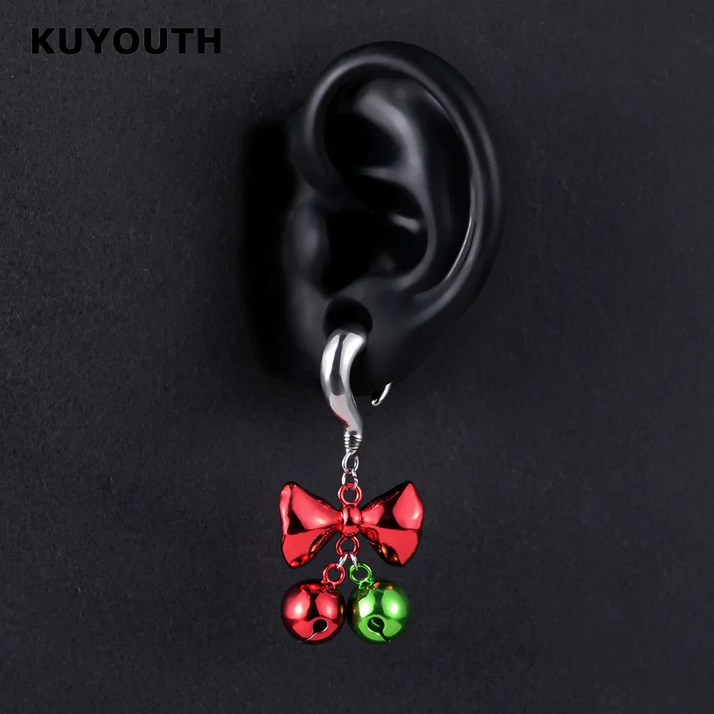 KUYOUTH New Stainless Steel Christmas Bells Ear Weight Piercing Gauges Body Jewelry Earring Expanders Stretchers 6mm 2PCS