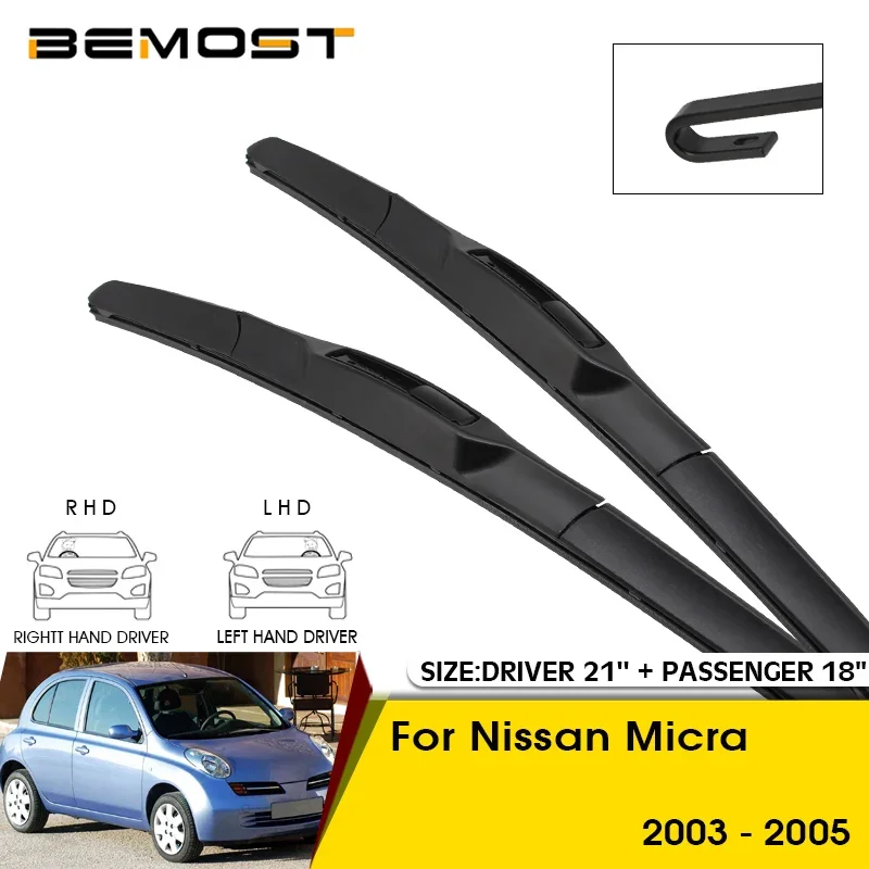 Car Wiper Blades For Nissan Micra 2003-2005 Windshield Windscreen Front Window Blades 21"+18" Car Accessories