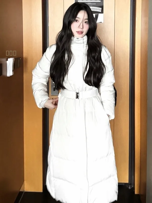 

Winter 2025 Women's Long down Jaet Elastic Waist over Knee Warm 90 White Du Feather Outerwear Korean Sle Commute Faion
